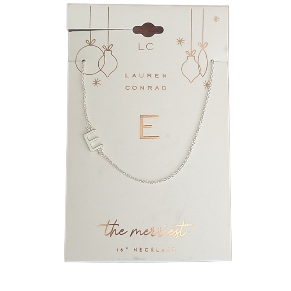 LC Lauren Conrad Silver Tone Initisl E Pendant Necklace 16"